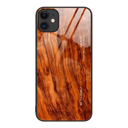 Funda Protectora Vidrio Grano de Madera para iPhone 11 (Marrón Claro)