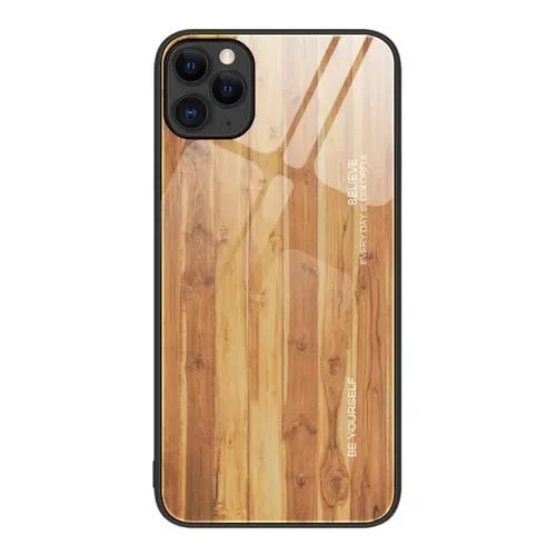 Funda Protectora Vidrio Grano de Madera para iPhone 11 Pro (Amarillo)