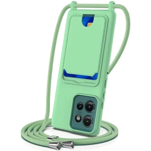 Funda Silicona Líquida con Cordón y Tarjetero para Motorola Edge 50 (Verde)