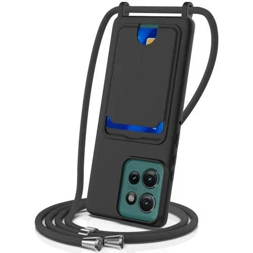 Funda Silicona Líquida Motorola Edge 50 con Cordón y Tarjetero Integrado (Negro)