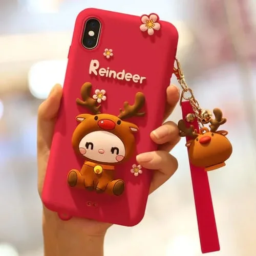 Funda silicona Lovely Reindeer Full Package para iPhone X Anti Falling (Rojo)