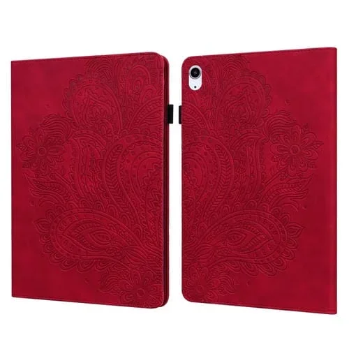 Funda Tablet TPU Pu Cuero Patrón Pavo Real Smart con Sueño Despertador para iPad Air 2022 Air 2020 10.9 (Rojo)
