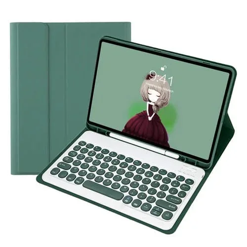 Funda teclado Bluetooth de cuero Yt098B para iPad Air 4 10.9 2020 y Air 5 10.9 2022 (Verde Oscuro)