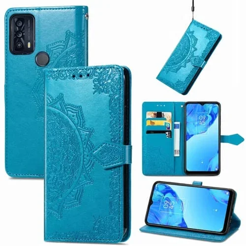 Funda Telefónica para TCL 20B Mandala Flower Horizontal Flip (Azul)