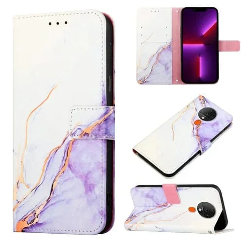 Funda Telefónica para Tecno Spark 6 Pt003 con Flip Cuero y Patrón Mármol (Blanco Púrpura)