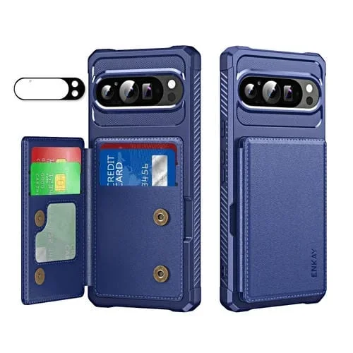 Funda Tipo Billetera Enkay Hat-Prince para Google Pixel 9/9 Pro con Ranura y TPU (Azul Oscuro)