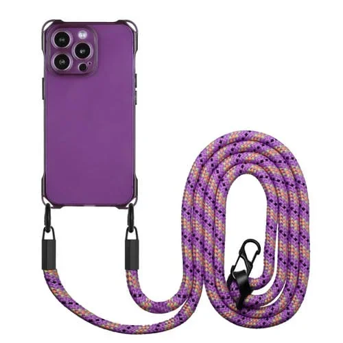 Funda TPU a Prueba de Golpes con Cuatro Esquinas y Cordón para iPhone 16 Pro Max (Morado)