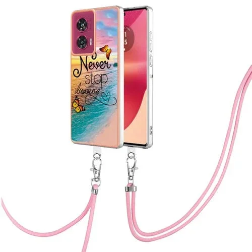 Funda TPU a Prueba de Golpes con Patrón Galvanoplastia IMD para Motorola Edge 50 Fusion con Cordón (Mariposa Persiguiendo Sueños)