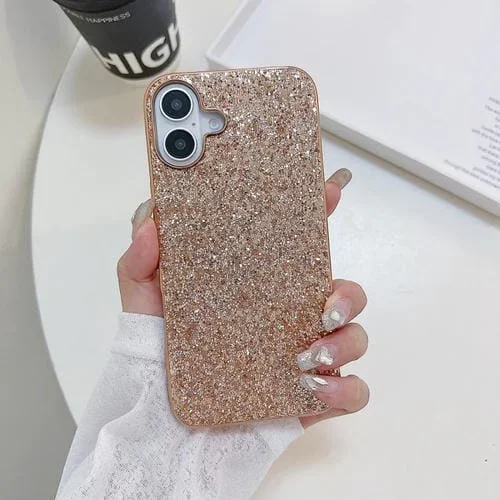 Funda TPU a Prueba de Golpes con Purpurina para iPhone 16 (Oro Rosa)