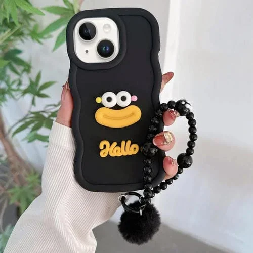 Funda TPU Boca de Salchicha con Cadena de Cuentas para iPhone 15 (Negra)