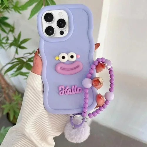 Funda TPU con Forma Boca de Salchicha y Cadena de Cuentas para iPhone 13 Pro (Morado)
