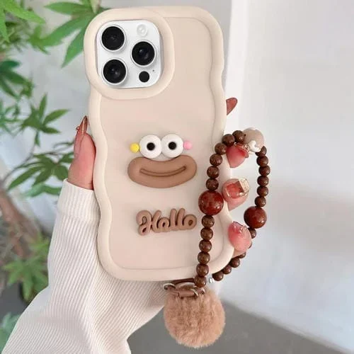 Funda TPU con Forma de Boca de Salchicha y Cadena de Cuentas para iPhone 13 Pro Max (Blanca)