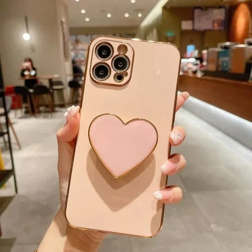 Funda TPU con Soporte Corazón de Amor Galvanoplastia iPhone 16 Pro Max (Rosa)