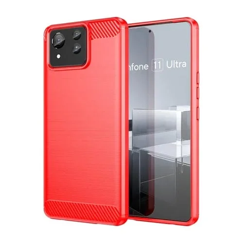 Funda TPU fibra de carbono para Asus Zenfone 11 con textura ultra cepillada (Rojo)