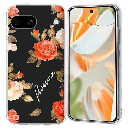 Funda TPU Google Pixel 8A con Patrón de Pintura Colorida (Flores) (Negro)