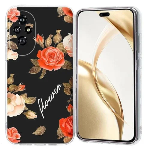 Funda TPU Honor 200 Pro Patrón Pintura Colorida Flores (Negro)