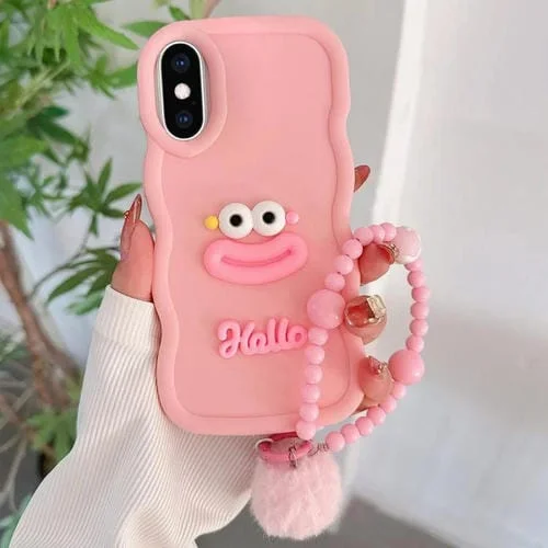 Funda TPU iPhone Xs Max Forma Boca de Salchicha Cadena de Cuentas (Rosa)