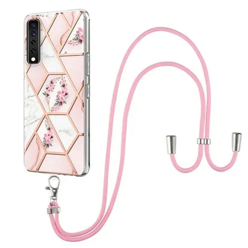 Funda TPU LG Stylo 7 4G Electrochaplating Patrón Flores Mármol a Prueba de Golpes con Cordón (Flor Rosa)