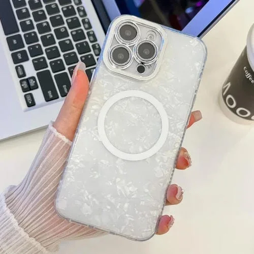 Funda TPU Magsafe iPhone 16 Pro Max Textura Enchapada con Película de Lente (Blanca)