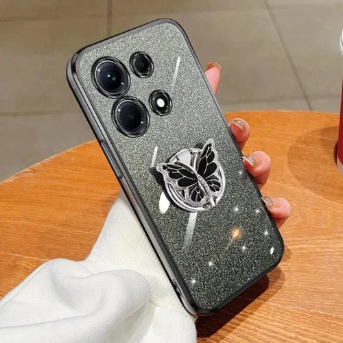 Funda TPU para Infinix Note 30 con Soporte de Mariposa y Brillo Degradado (Negro)