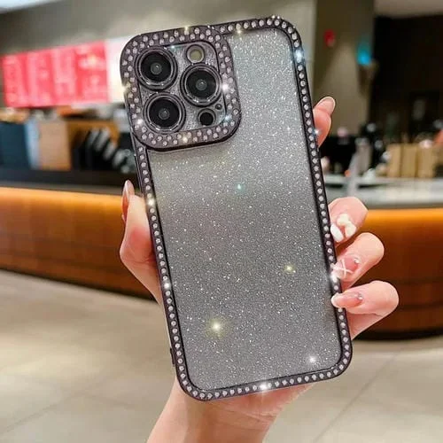 Funda TPU para iPhone 12 Pro Diamond Gradient Glitter Plated (Negro)