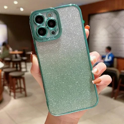 Funda TPU para iPhone 12 Pro Max High Transparent Gradient Color Glitter (Verde Claro)