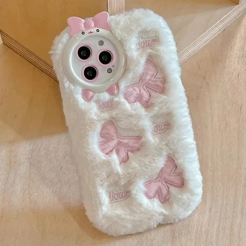 Funda TPU para iPhone 13 Pro Max Bordado Felpa (Lazo Beige)