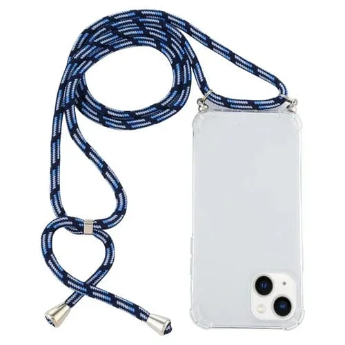 Funda TPU para iPhone 14 Transparente a Prueba de Golpes con Cordón (Azul Blanco)