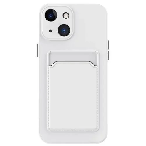 Funda TPU para iPhone 15 Plus Skin Feel Card Contraste Color Botón (Blanco)