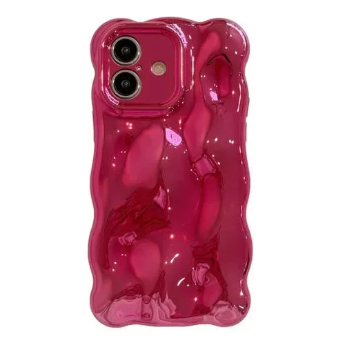 Funda TPU para iPhone 16 Plus Diseño de Burbujas Onduladas (Rosa y Rojo)