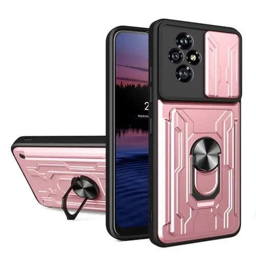Funda TPU+PC Deslizante con Ranura para Tarjetas para Honor 200 5G (Oro Rosa)
