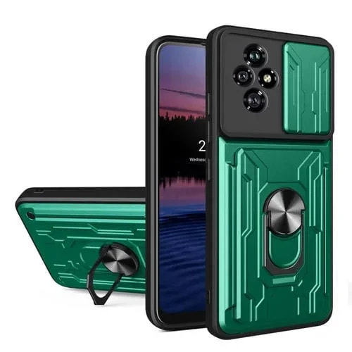 Funda TPU+PC Deslizante con Ranura para Tarjetas para Honor 200 5G (Verde Oscuro)