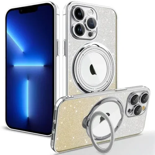 Funda TPU Purpurina Degradada Soporte Magsafe Giratorio iPhone 13 Pro (Dorada)