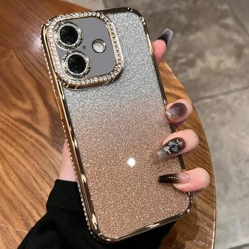 Funda TPU Purpurina Degradado Diamantes iPhone 16 (Dorado Degradado)