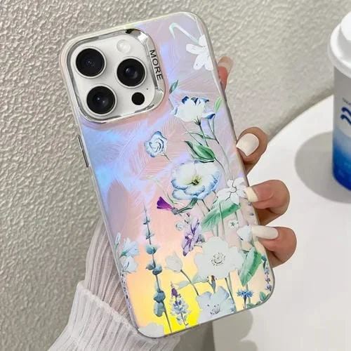 Funda TPU Textura Flor Láser Galvanizado iPhone 16 Pro Max (Azul)