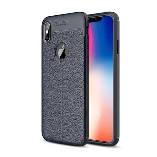 Funda TPU Textura Litchi para iPhone Xs Max (Azul Marino)