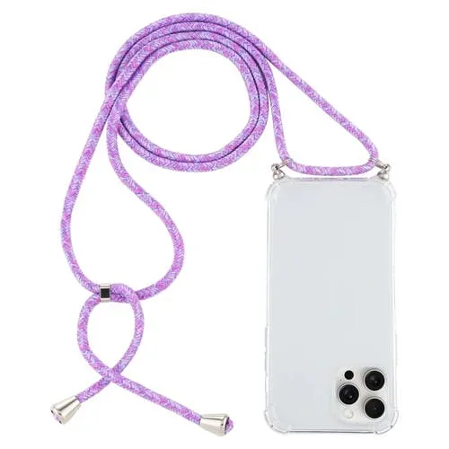 Funda TPU Transparente iPhone 16 Pro Max Protección Golpes Cuatro Esquinas Cordón (Morado)