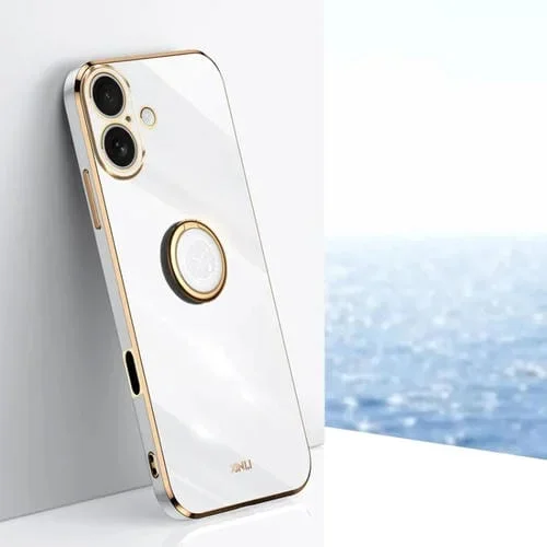 Funda TPU Xinli Borde Recto 6D Soporte Anillo iPhone 16 Plus (Blanca)