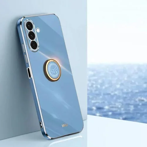 Funda TPU Xinli Galaxy A26 5G Borde Recto 6D Galvanizado Soporte Anillo (Azul Celeste)