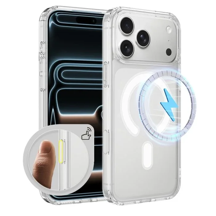 Funda transparente MagSafe integrada con botón de control de cámara para iPhone 17 Pro Max (transparente)