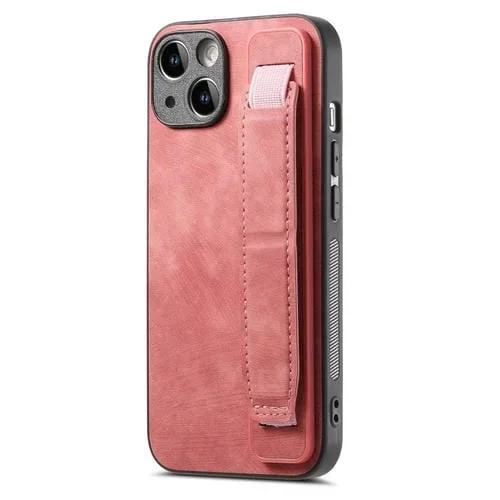 Funda Trasera de Cuero para iPhone 14 Plus con Soporte para Pulsera (Rosa)