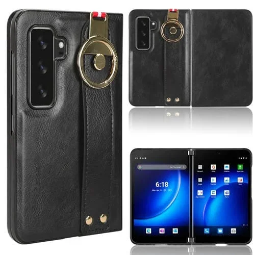 Funda Trasera de Cuero para Microsoft Surface Duo2 Muñequera para Teléfono (Negro)