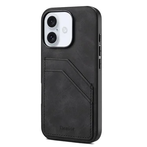 Funda Trasera Denior D09 para iPhone 16 con Ranura para Dos Tarjetas (Negra)
