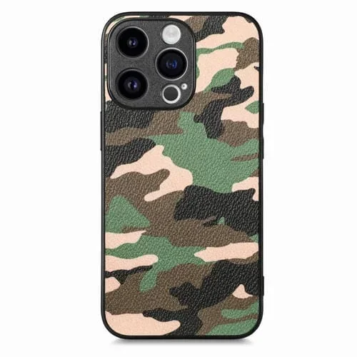 Funda Trasera iPhone 15 Pro Max Cuero Camuflaje Retro (Verde)