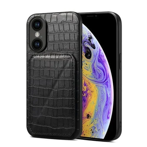 Funda Trasera iPhone Xs X Piel de Cocodrilo Imitación con Soporte (Negro)