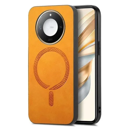 Funda Trasera Magnética de PU para Honor X50 Retro Magsafe (Amarilla)