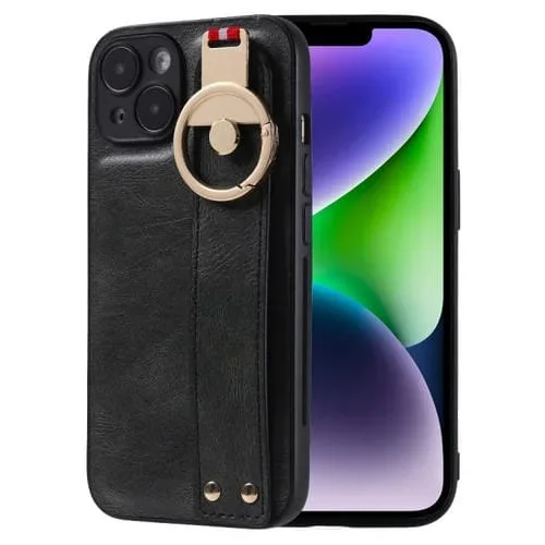 Funda Trasera Muñequera para iPhone 14 Cuero (Verde)