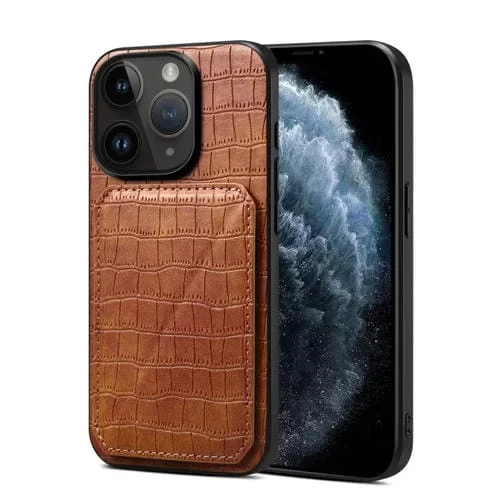 Funda Trasera para iPhone 11 Pro de Piel de Cocodrilo de Imitación con Soporte (Marrón)