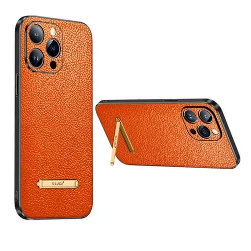 Funda Trasera para iPhone 13 Pro Sulada Invisible Bracket de Cuero (Naranja)