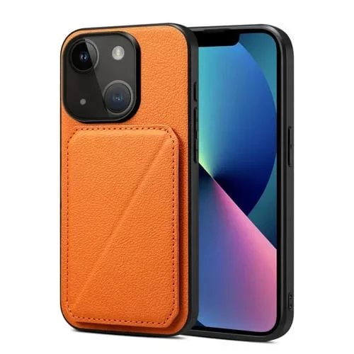 Funda Trasera para Teléfono iPhone 13 Piel de Becerro de Imitación con Soporte (Naranja)